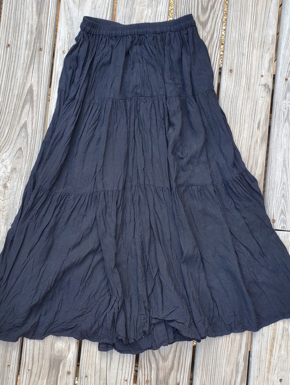 Vintage Black Maxi Skirt Rayon Goth Boho Whimsical